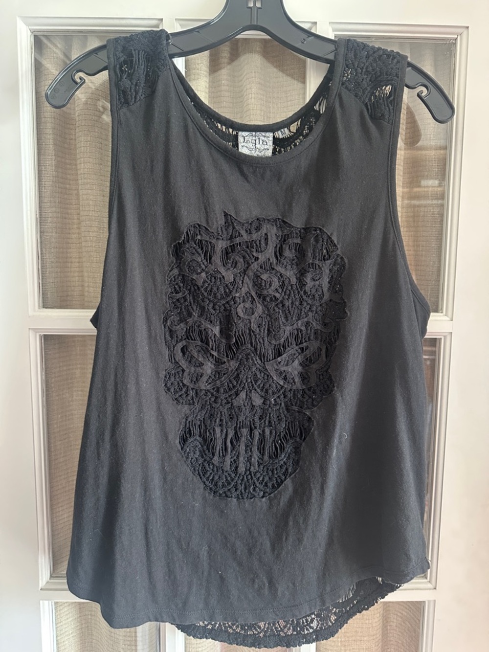 Lyla, Black Lace Skull Tank Top, Medium - Women